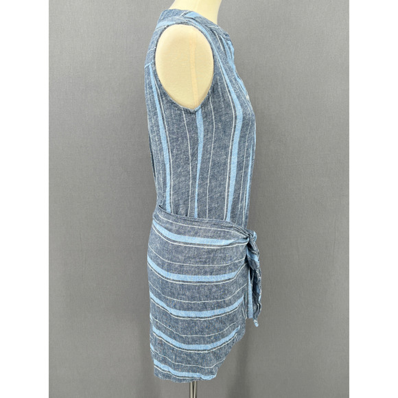 Drew Dress Womens XS Morgan Blue Striped Sleeveless Tie Front Linen Blend Shift - Picture 7 of 12